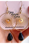 GeoMetricGem Jean Earrings - Brass Sun & Blue Goldstone