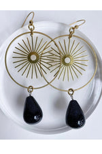 GeoMetricGem Jean Earrings - Brass Sun & Blue Goldstone