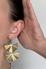 GeoMetricGem Christa Statement Earrings - Hammered Brass
