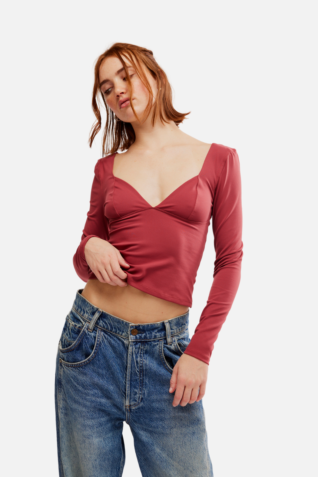 Free People Duo Corset Long Sleeve Top - Earth Red – Queen of