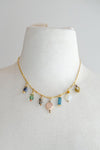 Colorful Beaded Charm Necklace Jewel Tone