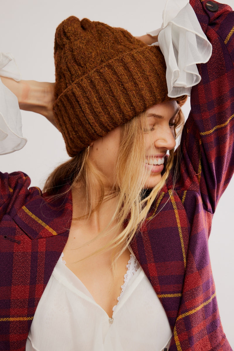 Free People Coast Line Beanie - Coffee