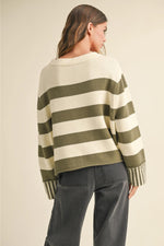 Tina Striped Sweater Olive + White