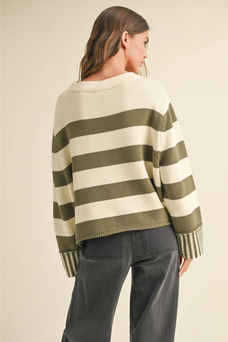 Tina Striped Sweater Olive + White