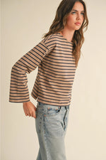 Janae Long Sleeve Top Taupe + Navy