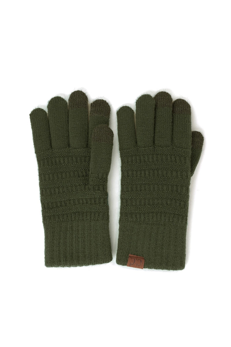 C.C Solid Ribbed Knit Glove - Military Olive