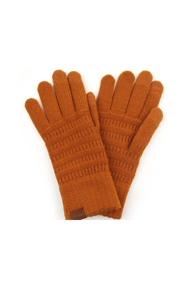 C.C Solid Ribbed Knit Glove - Golden Camel