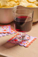 Vellum Coasters - Mod Quilt Scalloped in Red/Lilac - Set of 4