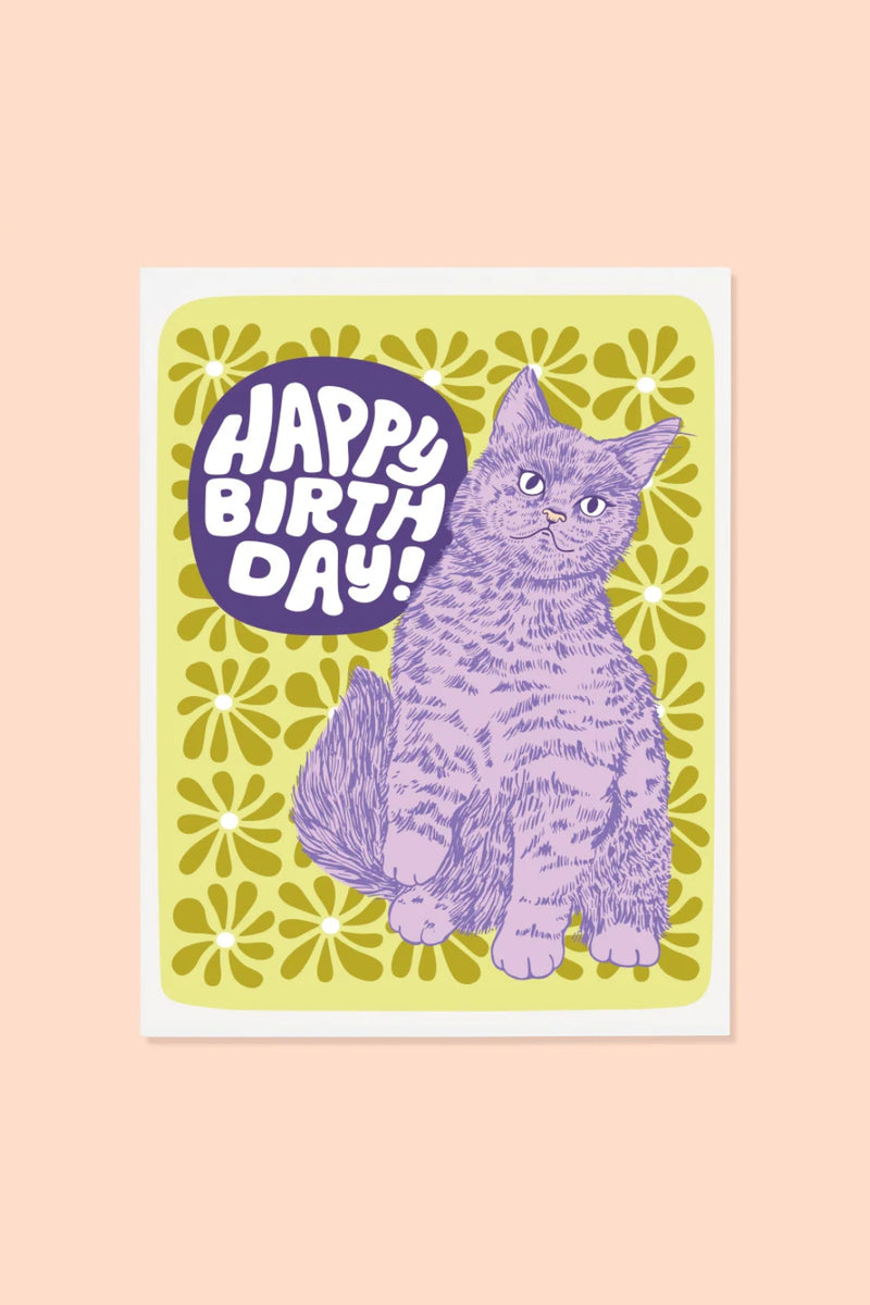 The Good Twin Cards - Floral Cat Bday