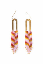 Beaded Handwoven Brass Arch Fringe Earrings