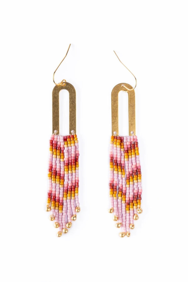 Beaded Handwoven Brass Arch Fringe Earrings