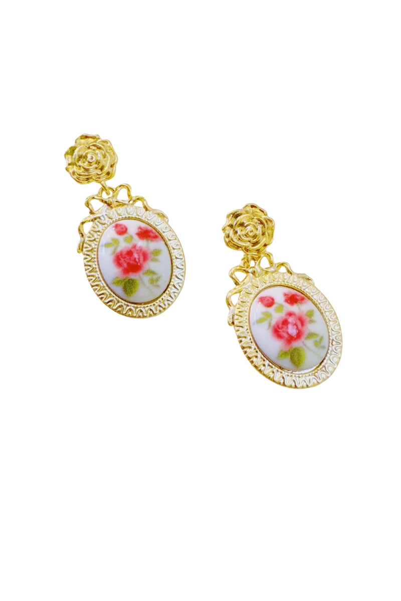 Victorian Rose Charm Drop Earrings
