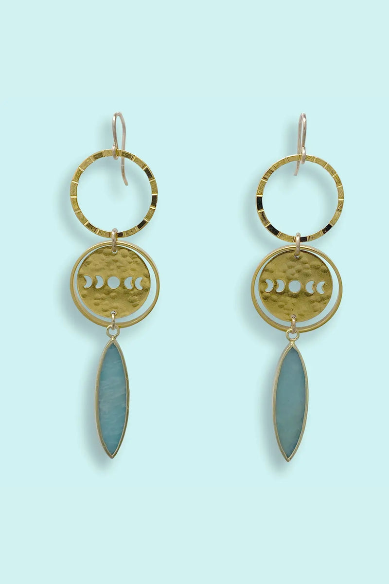 Moon Phase Amazonite Marquis Earrings