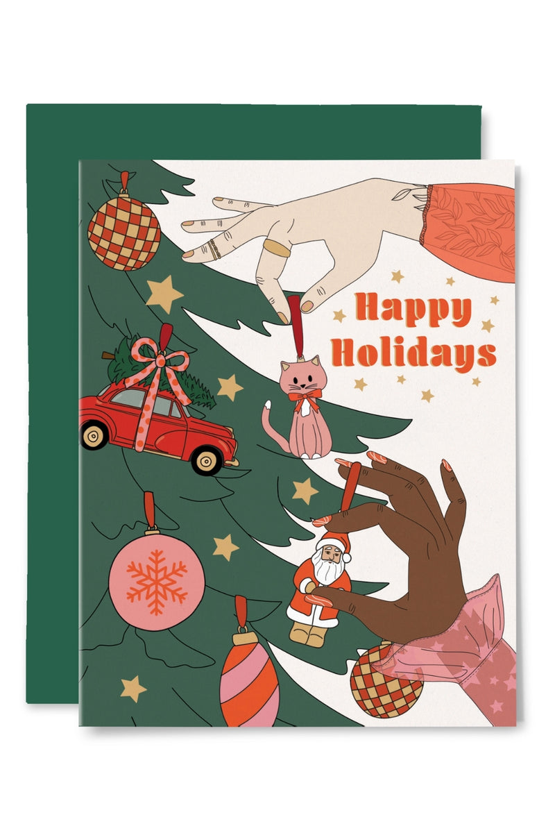 Illustrating Amy Greeting Cards - Happy Holidays Tree Decorating Card