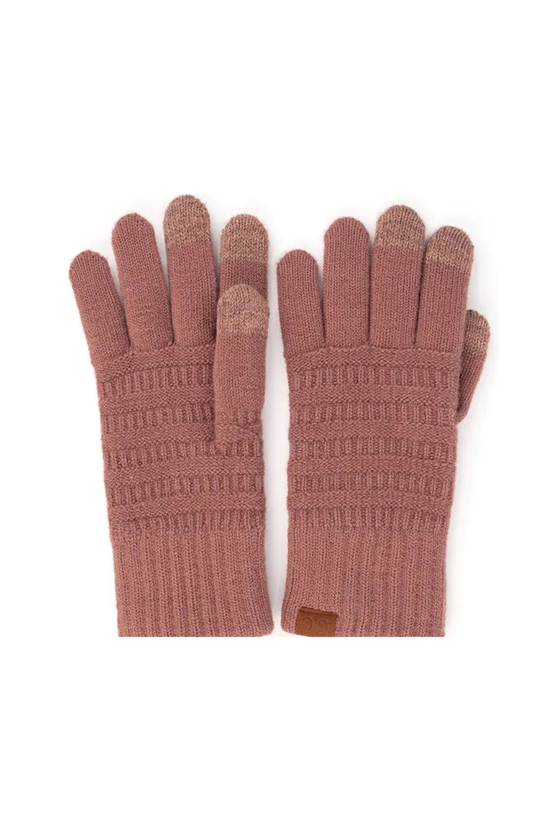 C.C Solid Ribbed Knit Glove - Dark Rose