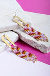 Beaded Handwoven Brass Arch Fringe Earrings