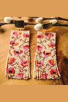 Beaded Handwoven Poppy Flower Fringe Earrings