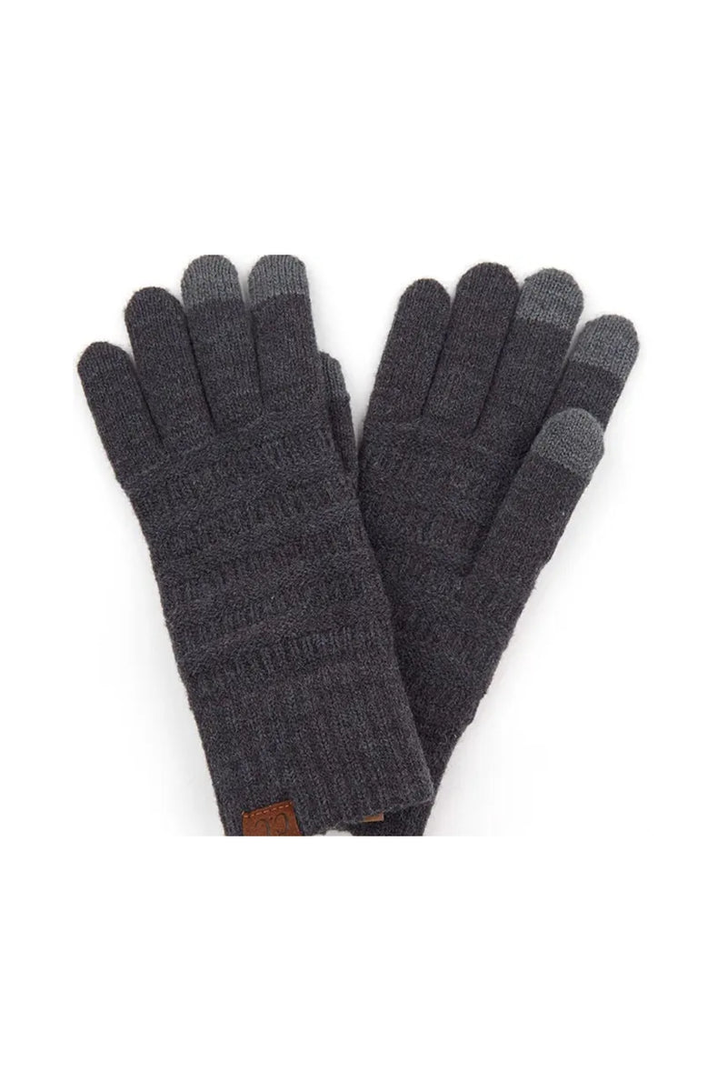 C.C Solid Ribbed Knit Glove - Dark Melange Gray