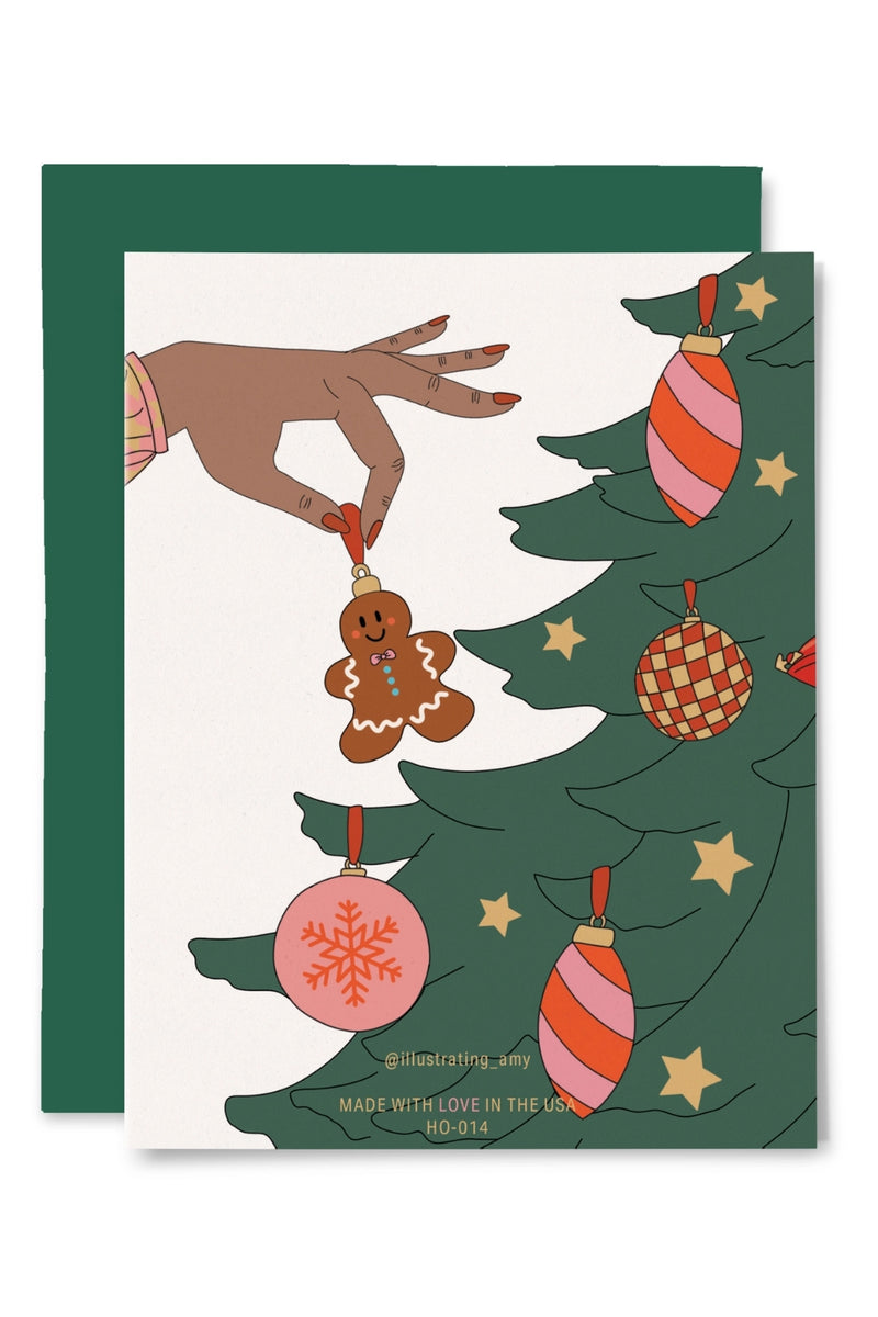 Illustrating Amy Greeting Cards - Happy Holidays Tree Decorating Card