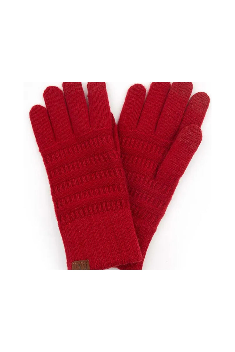 C.C Solid Ribbed Knit Glove - Chilli Pepper