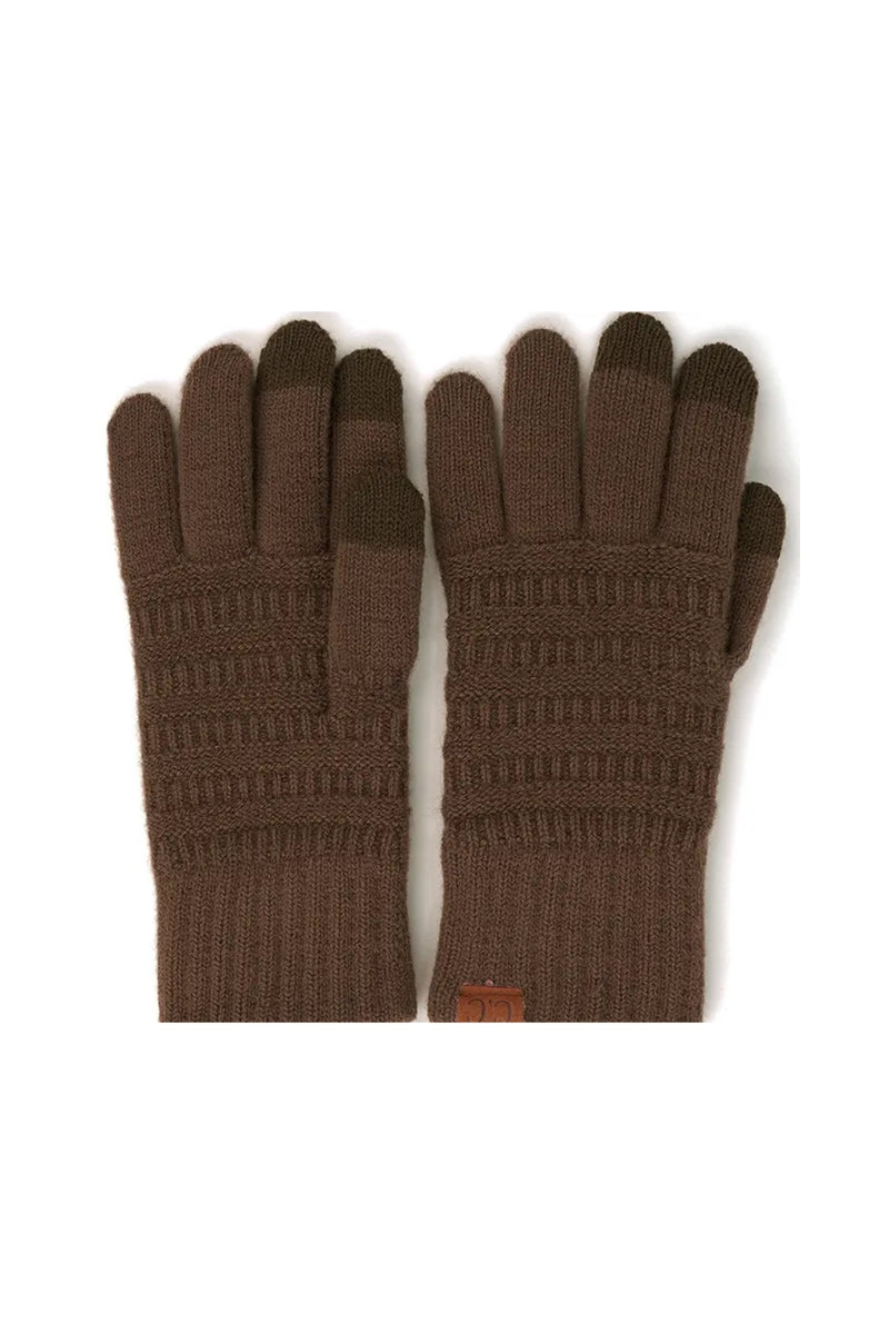 C.C Solid Ribbed Knit Glove - Brown