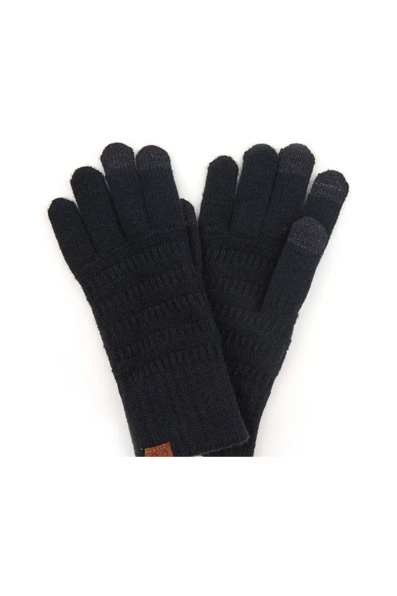 C.C Solid Ribbed Knit Glove - Black