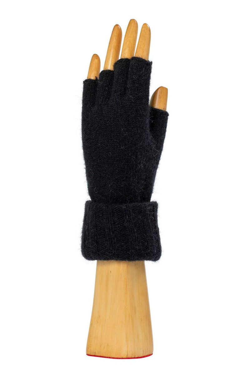 Wool Knitted Fingerless Gloves - Black