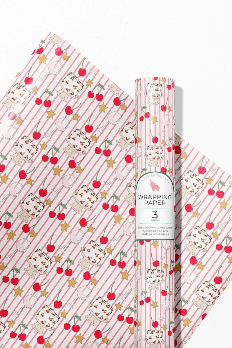 Illustrating Amy Gift Wrap Rolls Cherry Stripes