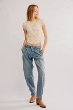Free People Ready To Go Lace Tee - Butter Yellow