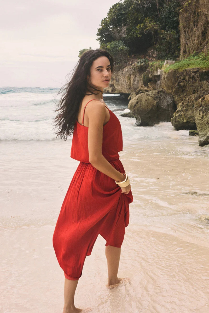 Z Supply Nicoline Crinkle Midi Skirt Cabana Red