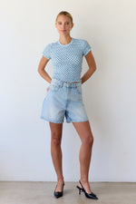 Maia Gingham Top - Sea Blue + White