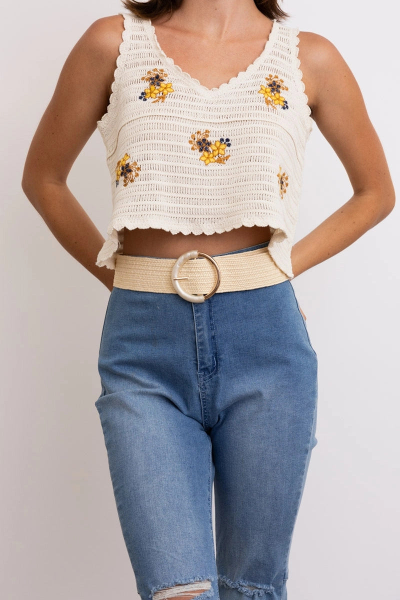 Loop Raffia Belt with Round Buckle