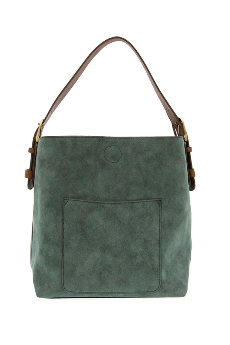 Hobo Faux Suede Bag Teal w/ Coffee Handle