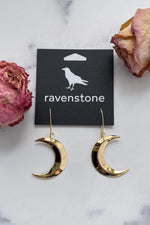 Ravenstone The Little Golden Crescent Moon Earrings