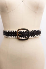 Crochet Trimmed Woven Leather Belt Black