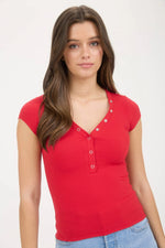 Annalise Half Snap Button Top - Red