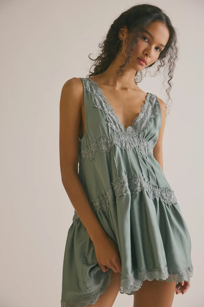 grey free people dress In This Groove Mini Slip Lace