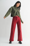 Just Black Denim Corduroy Mini Patch Pocket Wide Leg - Dark Red