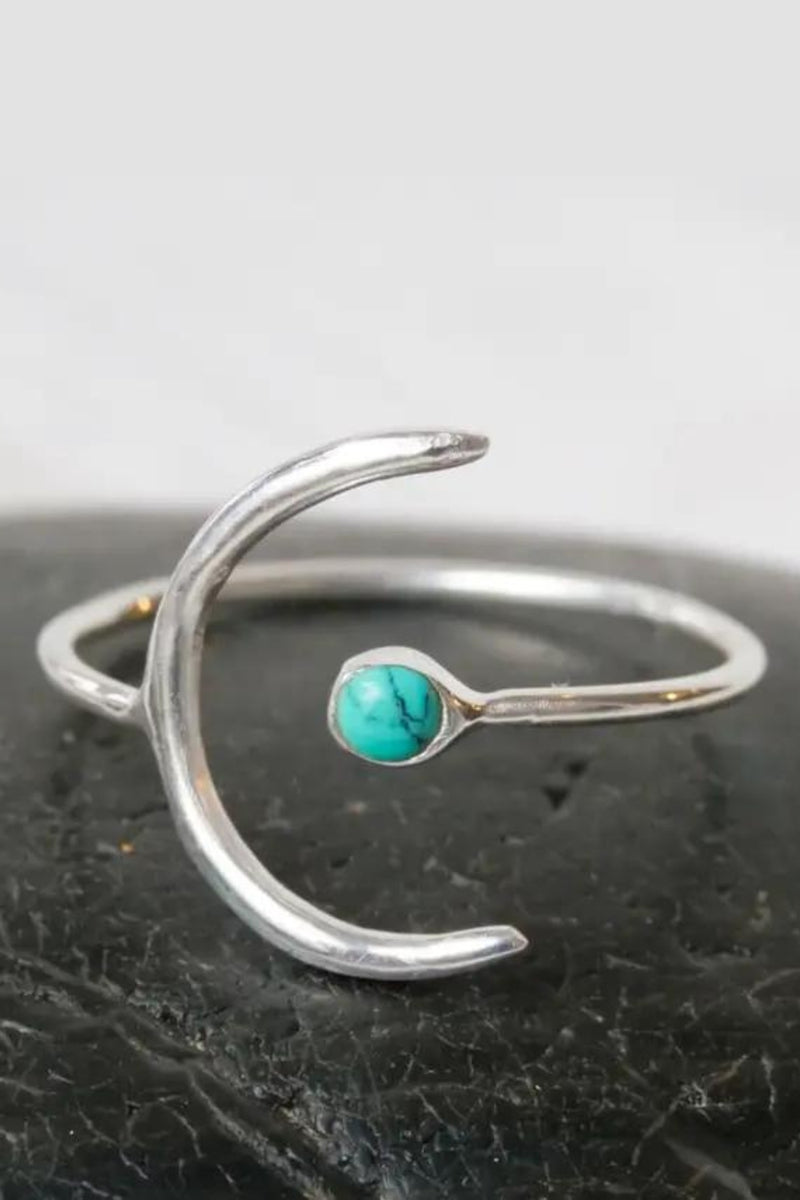 Baizaar Sterling Silver Crescent Ring with Turquoise Stone