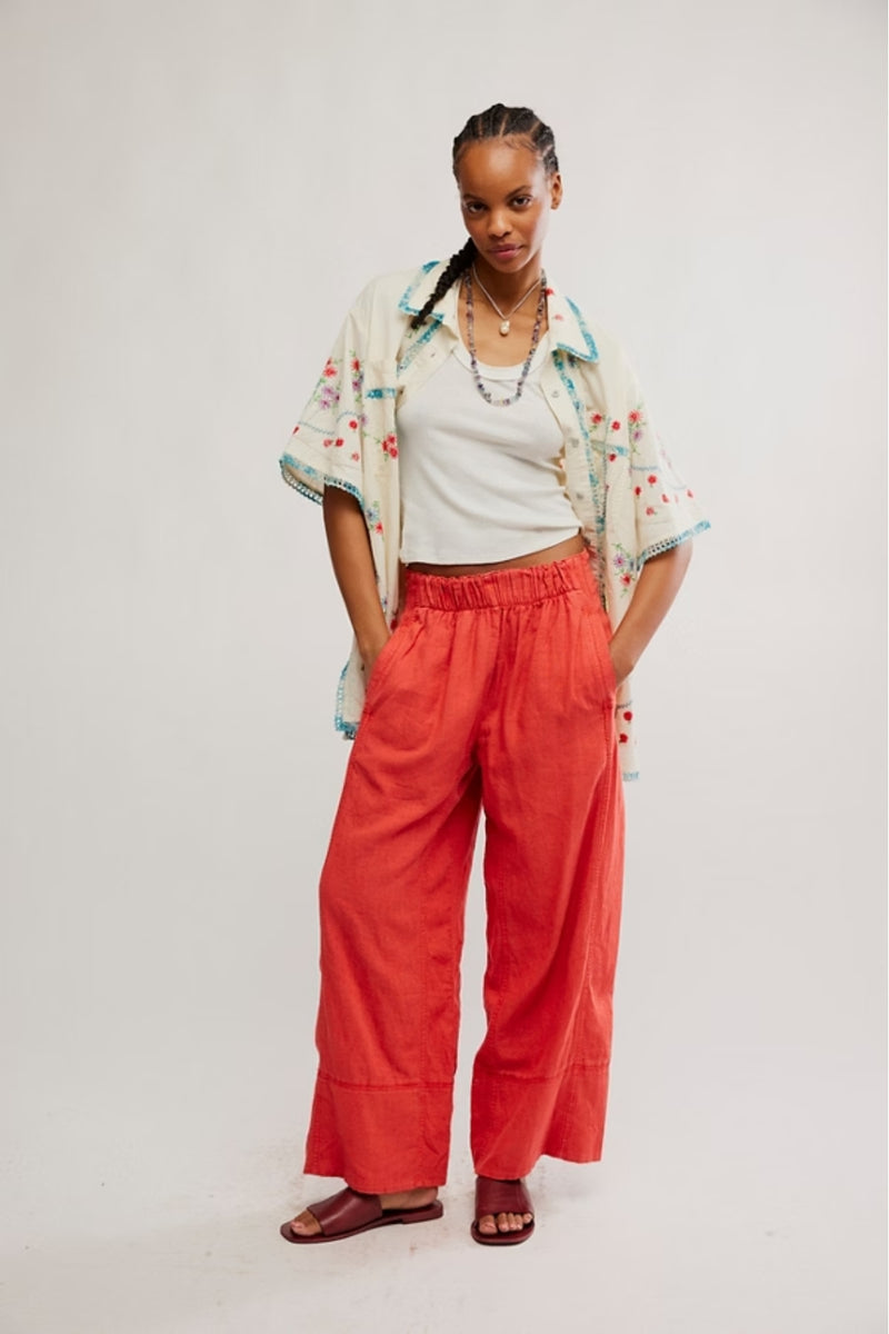 Free People Days End Linen Pants Poppy Red
