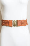 Oval Buckle Braided Elastic Belt Camel