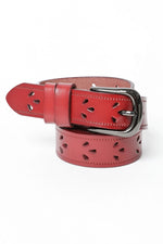 Petal Design Leather Belt Red