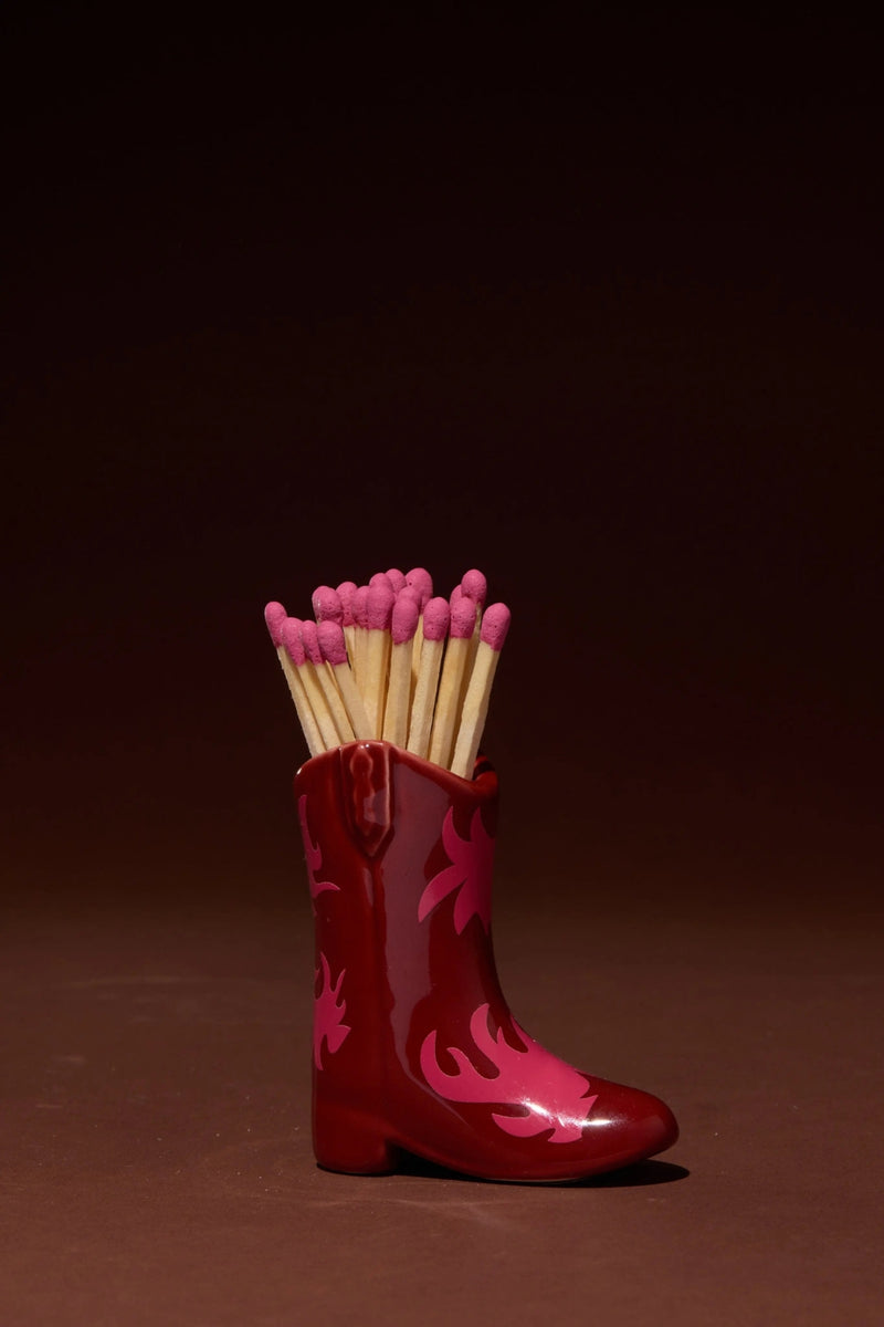 Paddywax Cowboy Boot Match Holder - Red + Pink Flame
