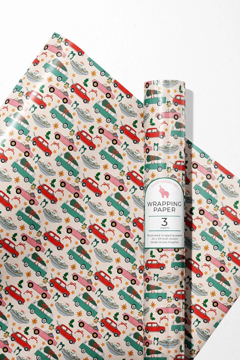 Illustrating Amy Gift Wrap Rolls - Holiday Car