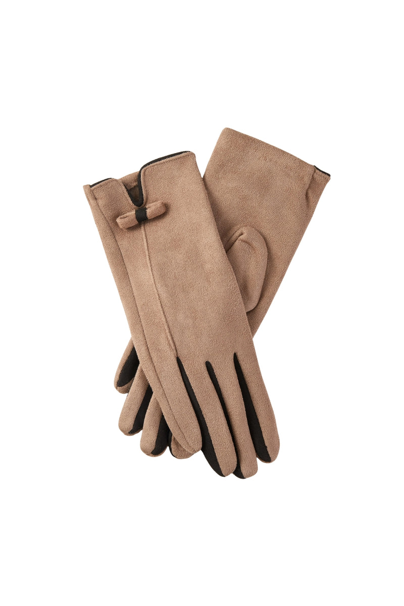 Two Tone Colors w/ Small Bow Gloves - Taupe
