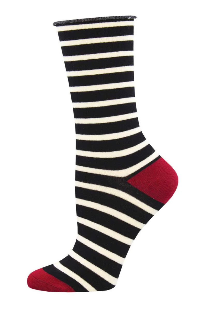 Women's Bamboo Socks Sailor Stripe Black