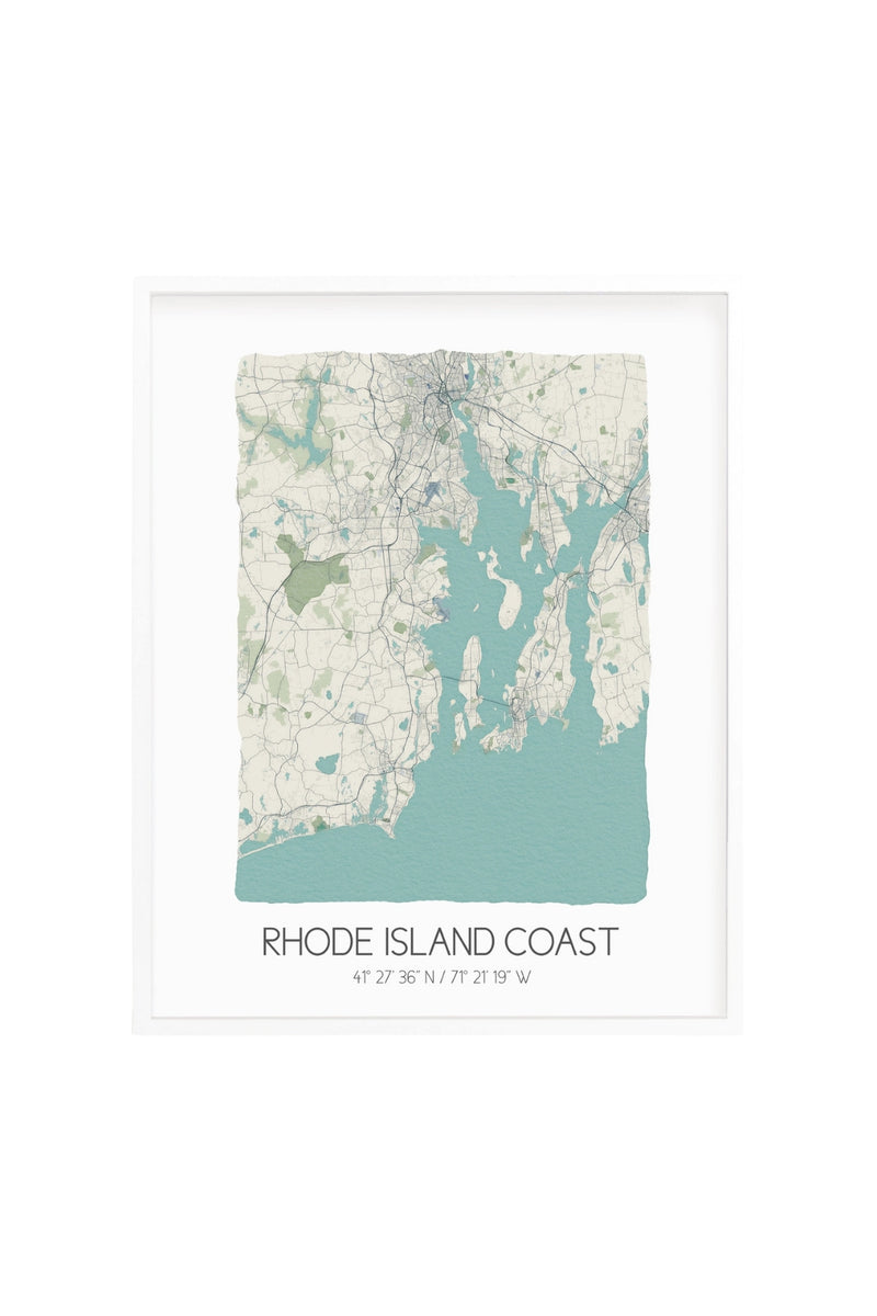 Rhode Island Coast Watercolor Map 5x7 Print - Beige