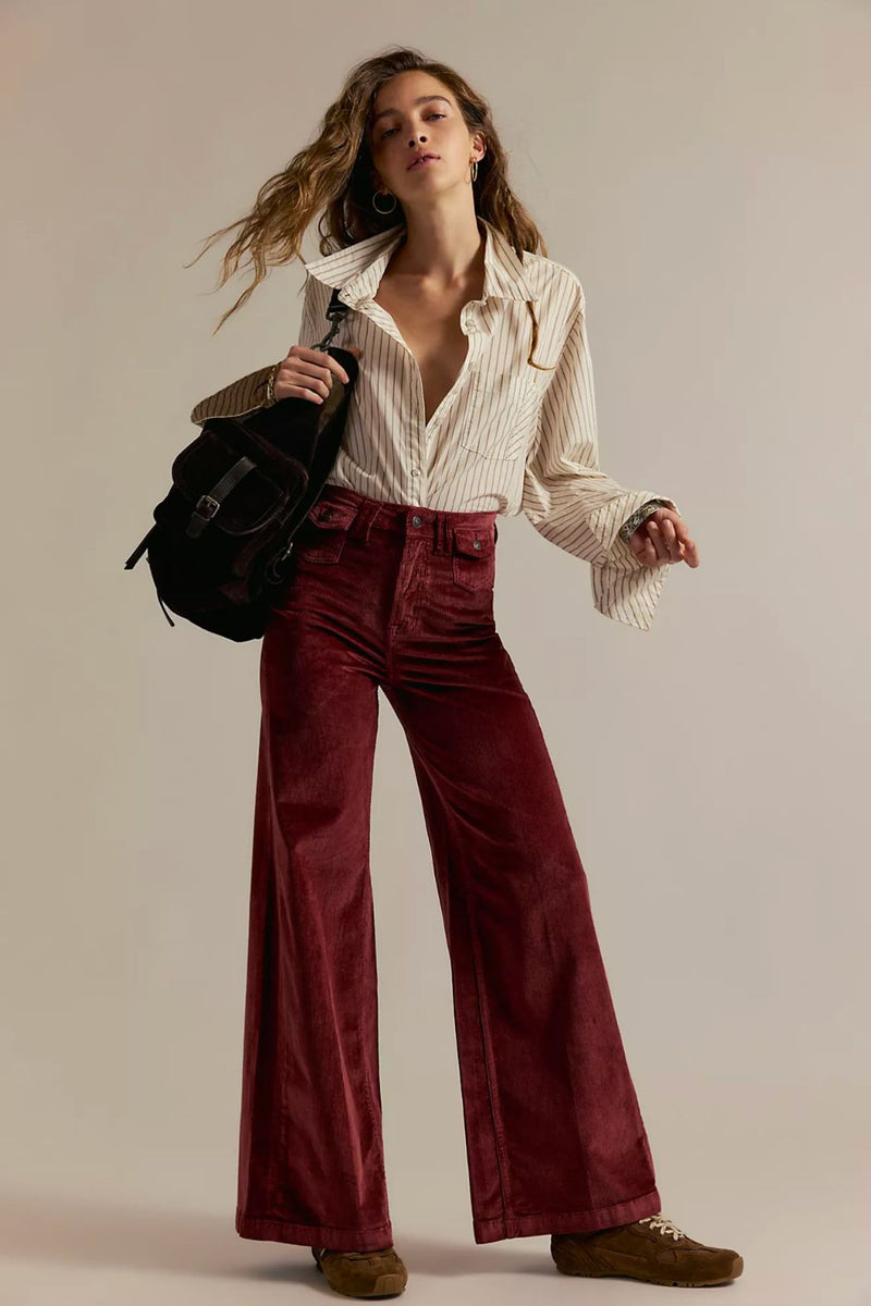 Kellee High Rise Palazzo Denim Pants Brick Wall Corduroy