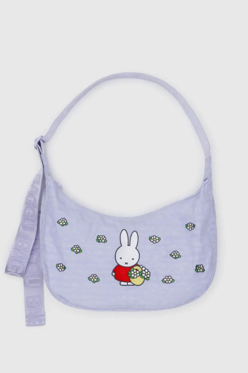Baggu Medium Nylon Crescent Bag Embroidered - Embroidered Miffy