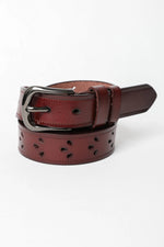 Petal Design Leather Belt Brown